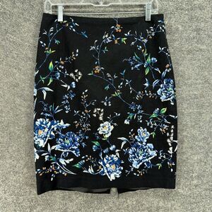 White House Black Market Skirt Women 8 Black Floral A-Line Midi Zipper Lined